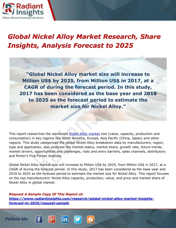Global Nickel Alloy Market Research, Share Insights, Analysis Forecast to 2025