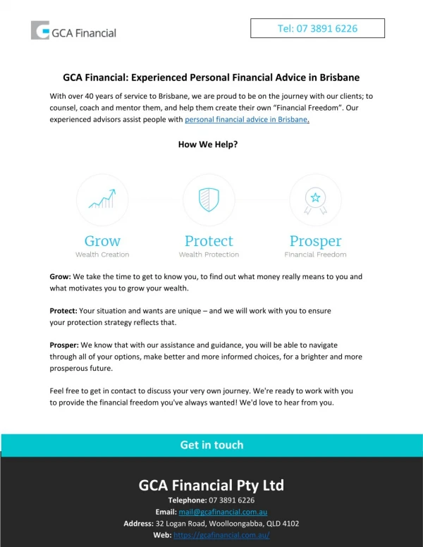 GCA Financial: Experienced Personal Financial Advice in Brisbane
