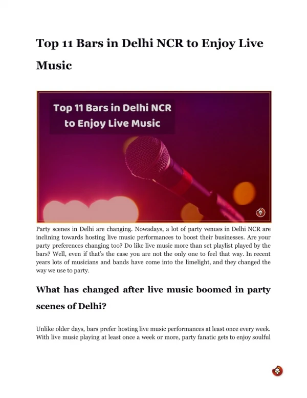 Top 11 Bars in Delhi NCR to Enjoy Live Music