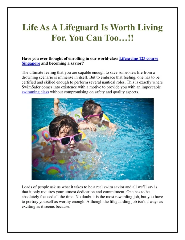 Life as a Lifeguard Is Worth Living For. You Can Too…!!