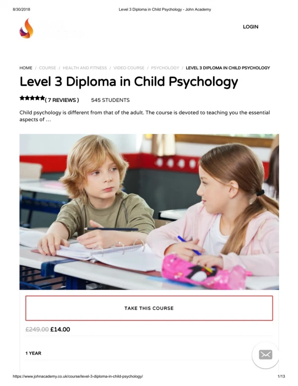 Level 3 Diploma in Child Psychology - John Academy