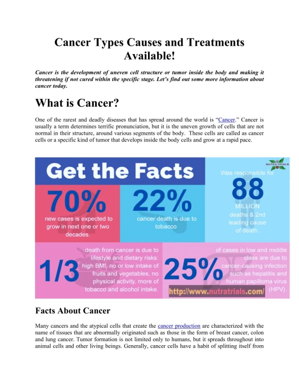 Cancer Types Causes and Treatments Available!