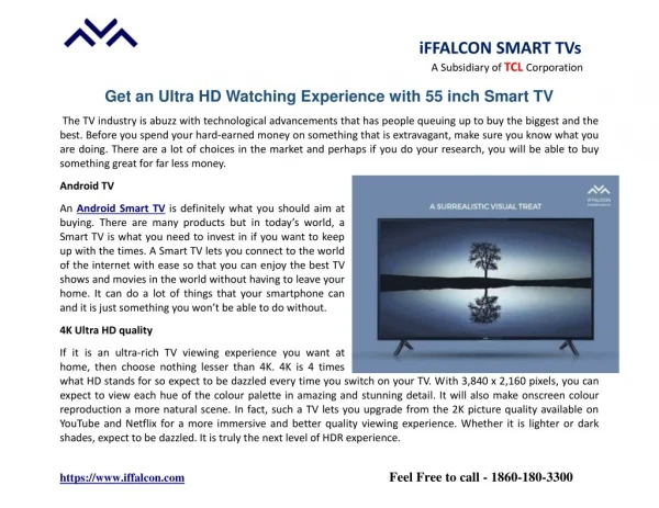 Get an Ultra HD Watching Experience with 55 inch Smart TV