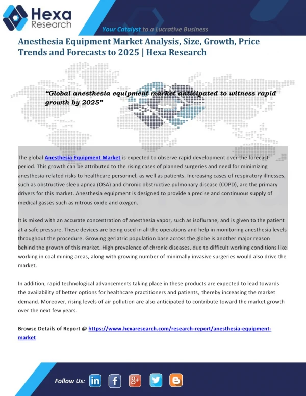 Research Insights on Global Anesthesia Equipment Market Size, Share, Growth and Forecast to 2025