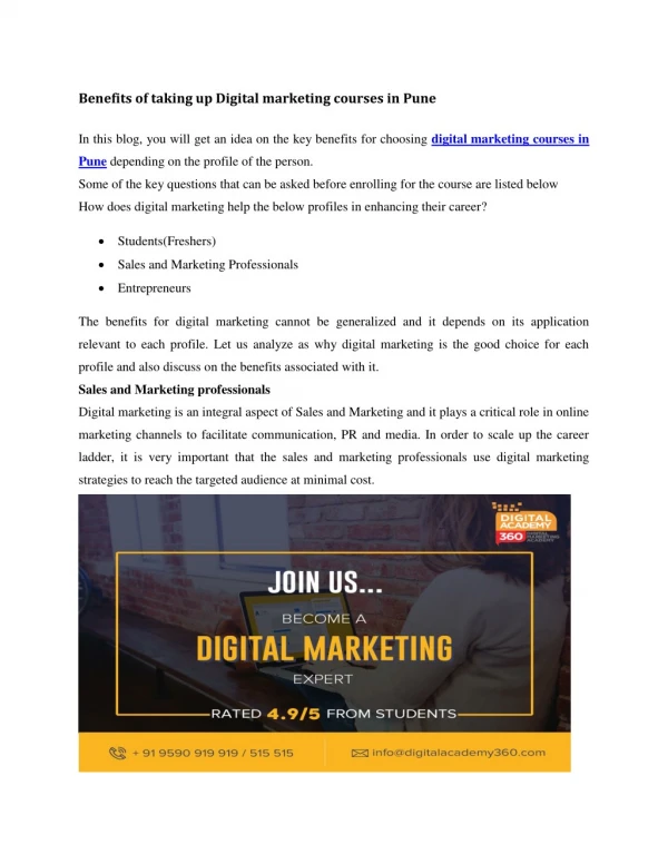 Benefits of taking up Digital marketing courses in Pune