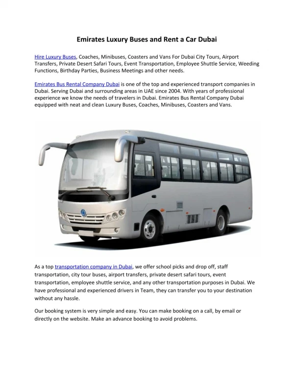 Emirates Luxury Buses and Rent a Car Dubai