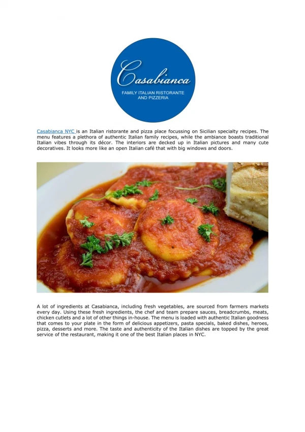 Enjoy Italian Cuisine in New York at Casabianca