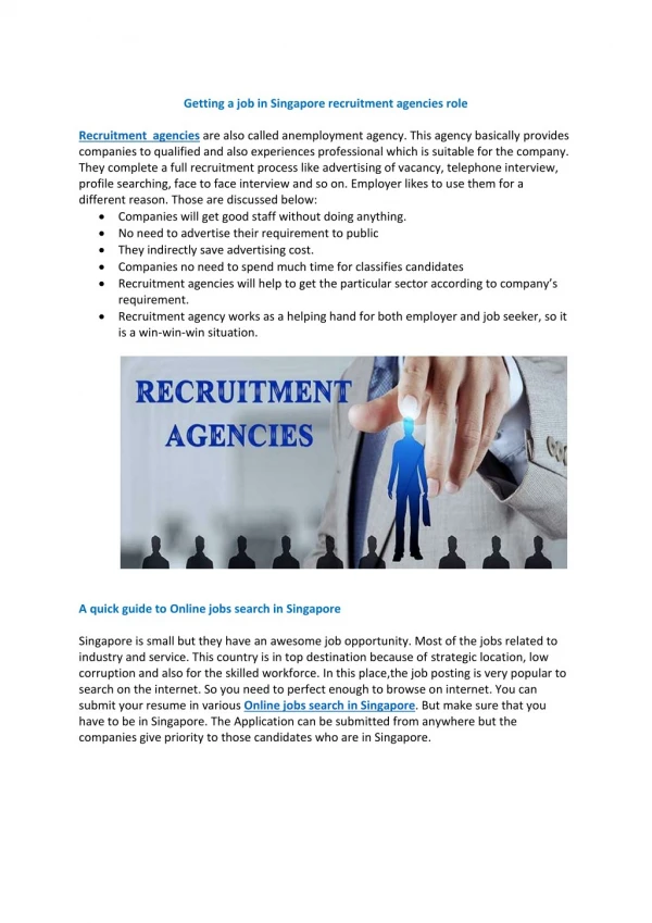 Getting a job in Singapore recruitment agencies role