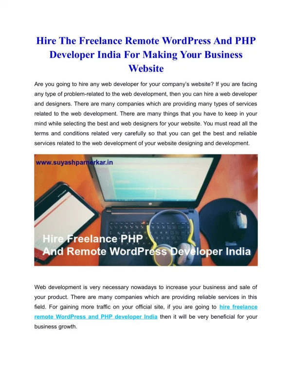 Hire The Freelance Remote WordPress And PHP Developer India For Making Your Business Website