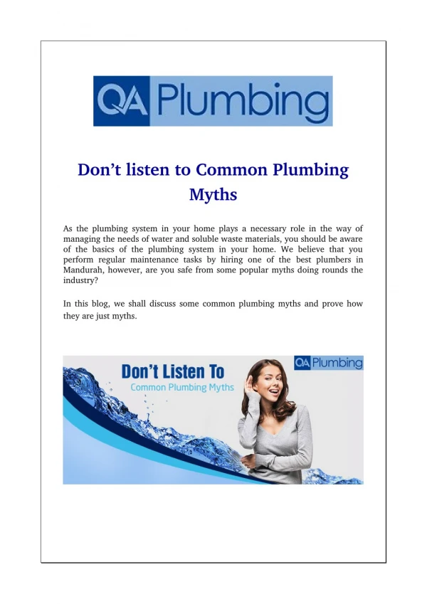 Don’t listen to Common Plumbing Myths