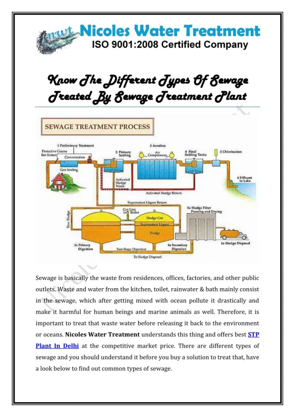 Know The Different Types Of Sewage Treated By Sewage Treatment Plant