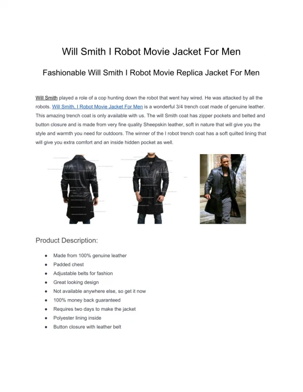 Will Smith I Robot Movie jacket