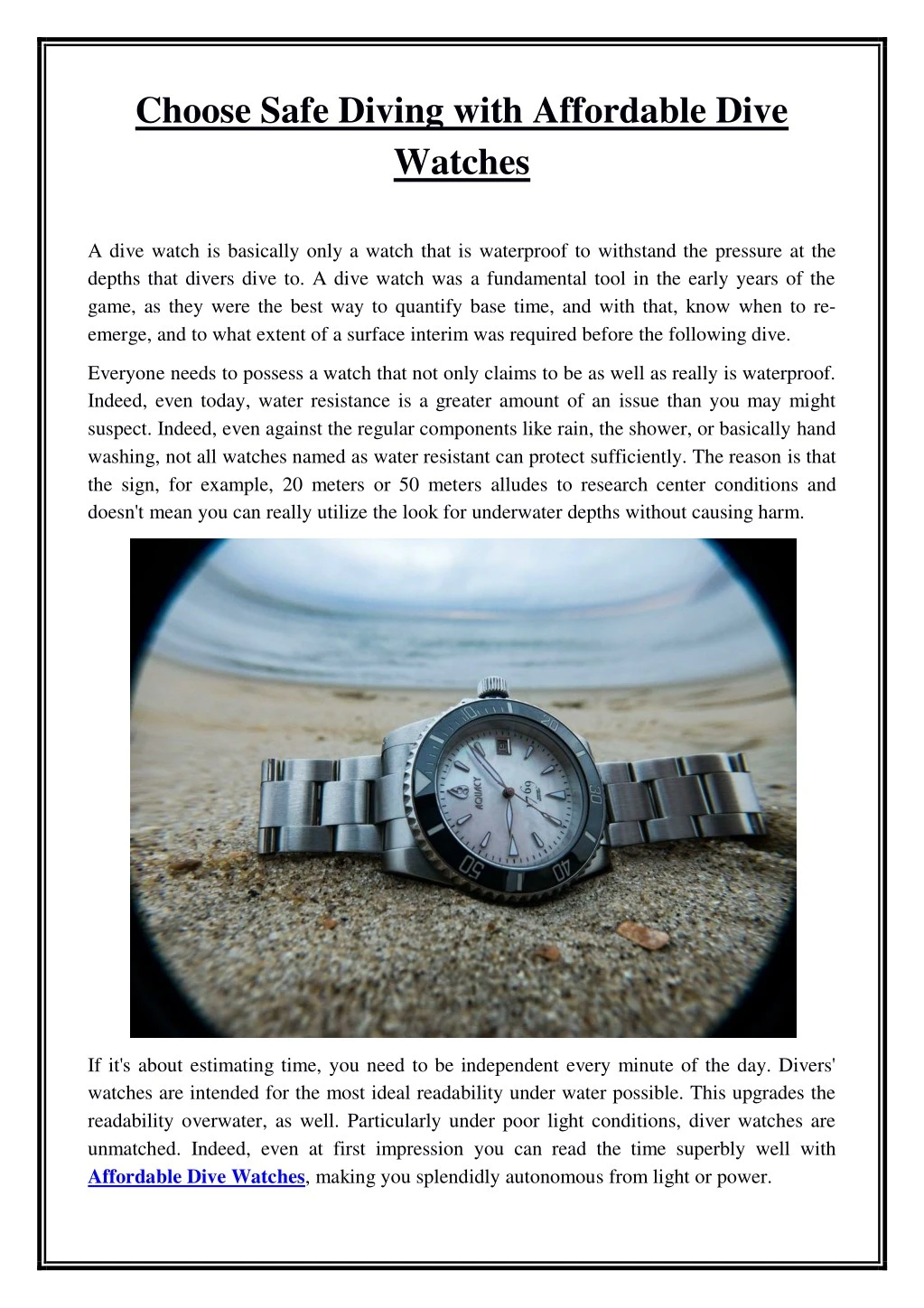 choose safe diving with affordable dive watches
