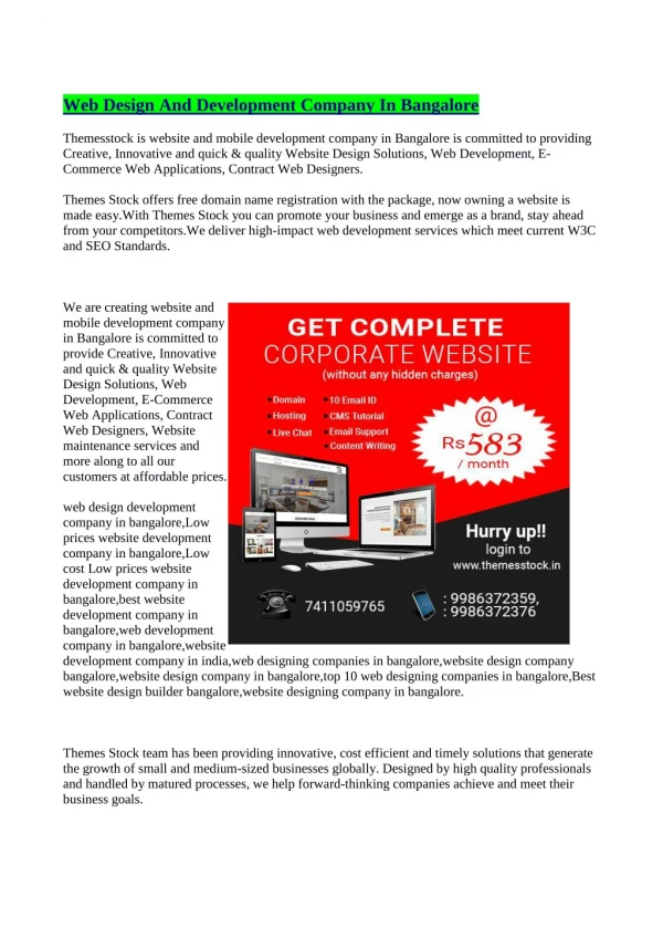 Responsive Website Design Comapny In Bangalore |Themesstock