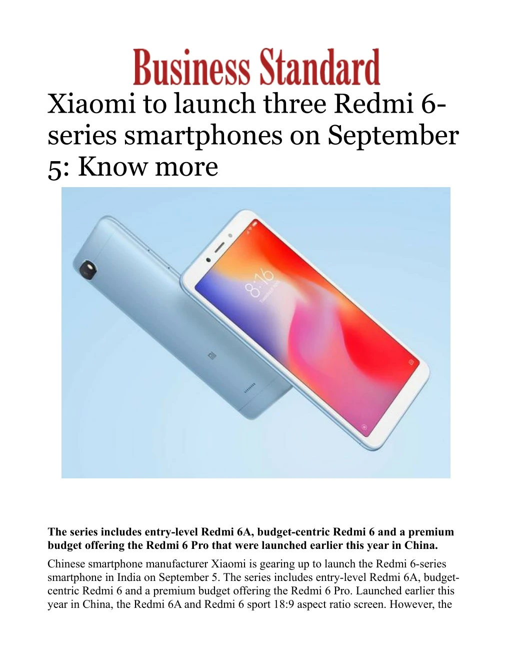 xiaomi to launch three redmi 6 series smartphones