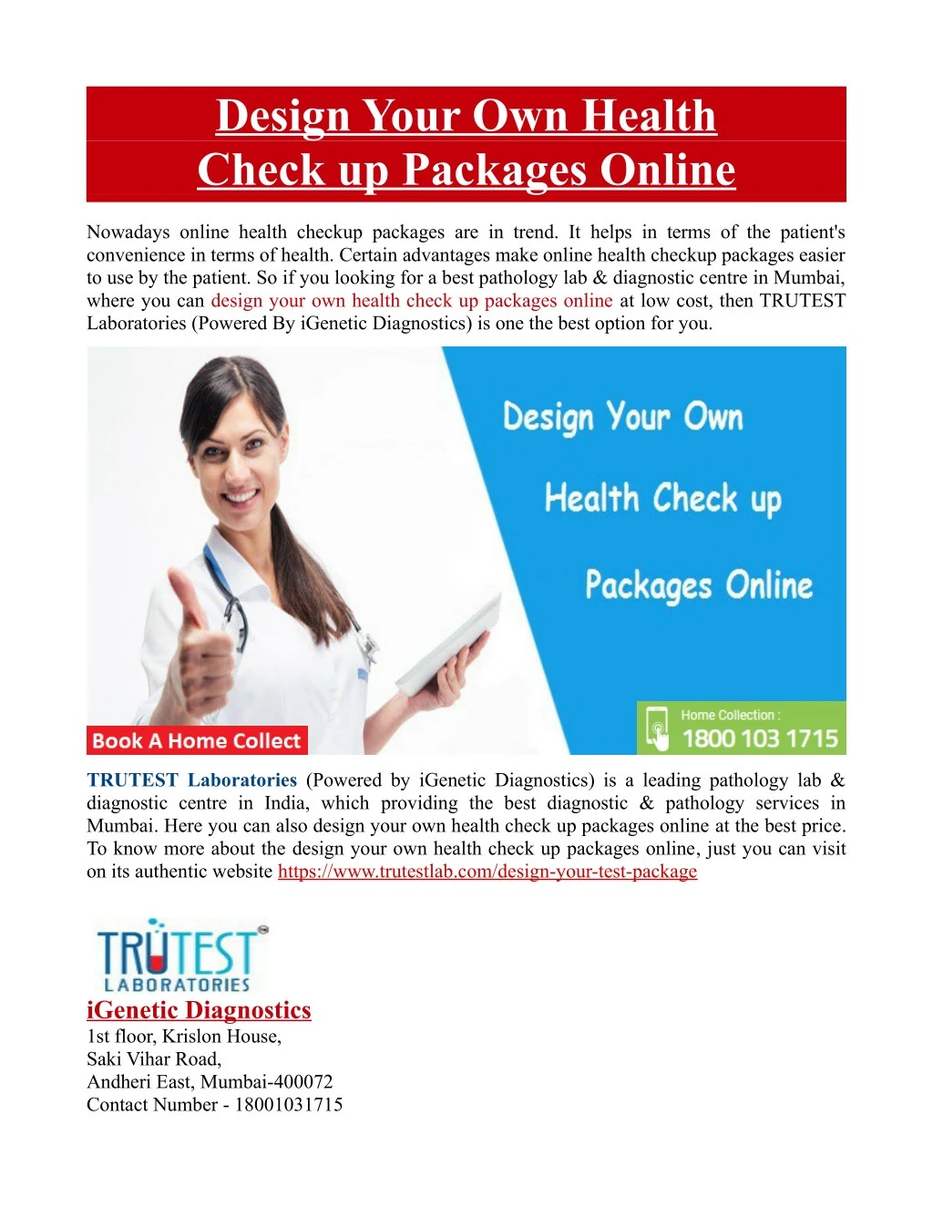 design your own health check up packages online
