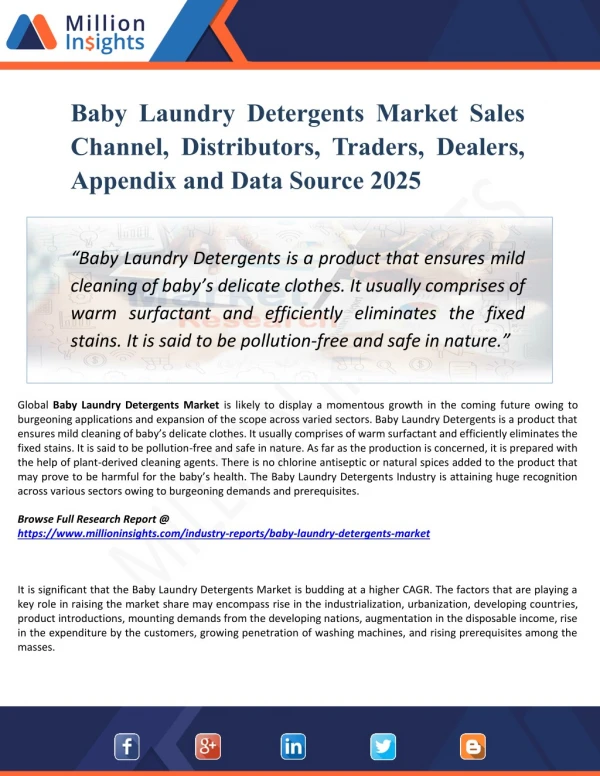 Baby Laundry Detergents Market Size, Drivers, Opportunities, Top Companies, Trends, Challenges, & Forecast 2025