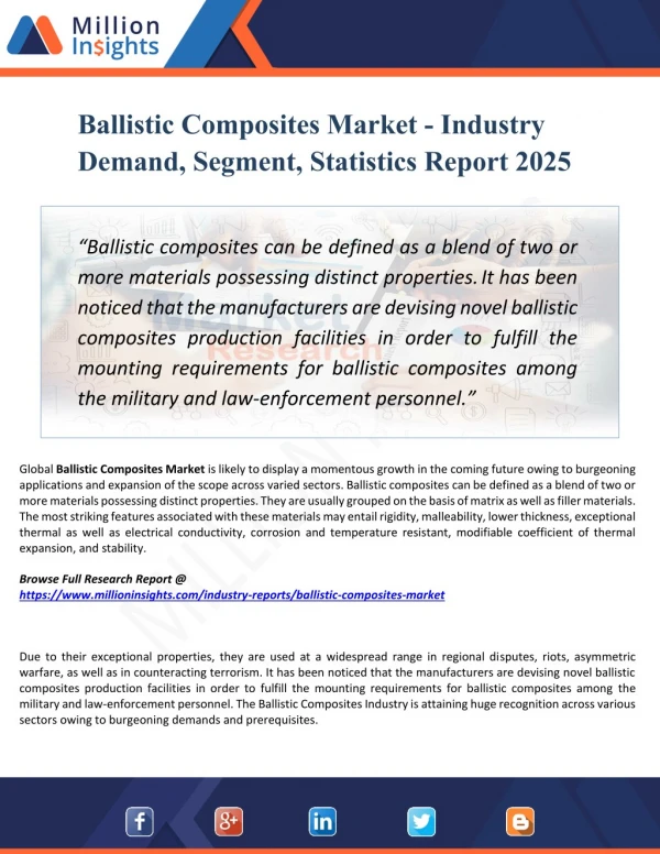 Ballistic Composites Market - Industry Insights, Trends, Outlook, And Opportunity Analysis, 2025