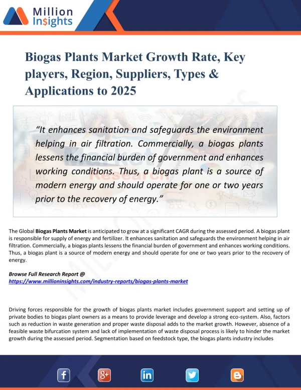 Biogas Plants Market Segmented by Material, Type, End-User Industry and Geography – Trends and Forecasts 2025