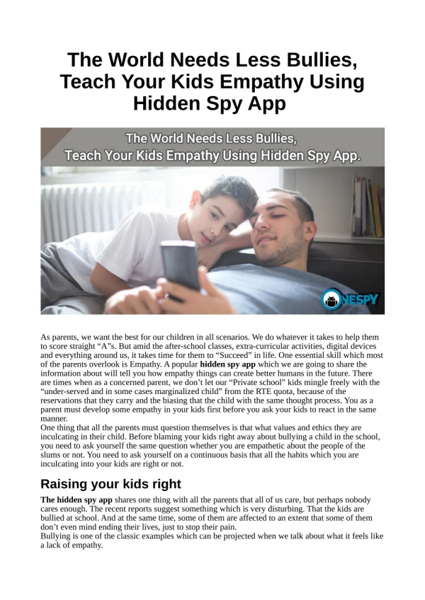 The World Needs Less Bullies, Teach Your Kids Empathy Using Hidden Spy App