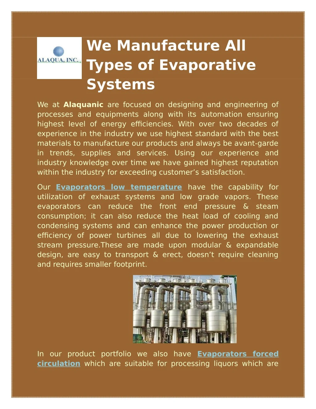 we manufacture all types of evaporative systems