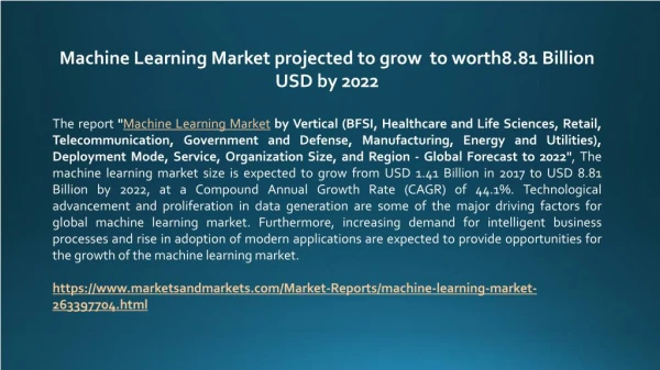 Machine Learning Market worth 8.81 Billion USD by 2022
