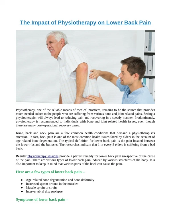 The Impact of Physiotherapy on Lower Back Pain