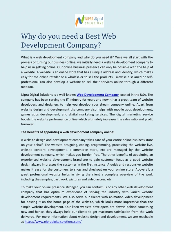 Why do you need a Best Web Development Company?