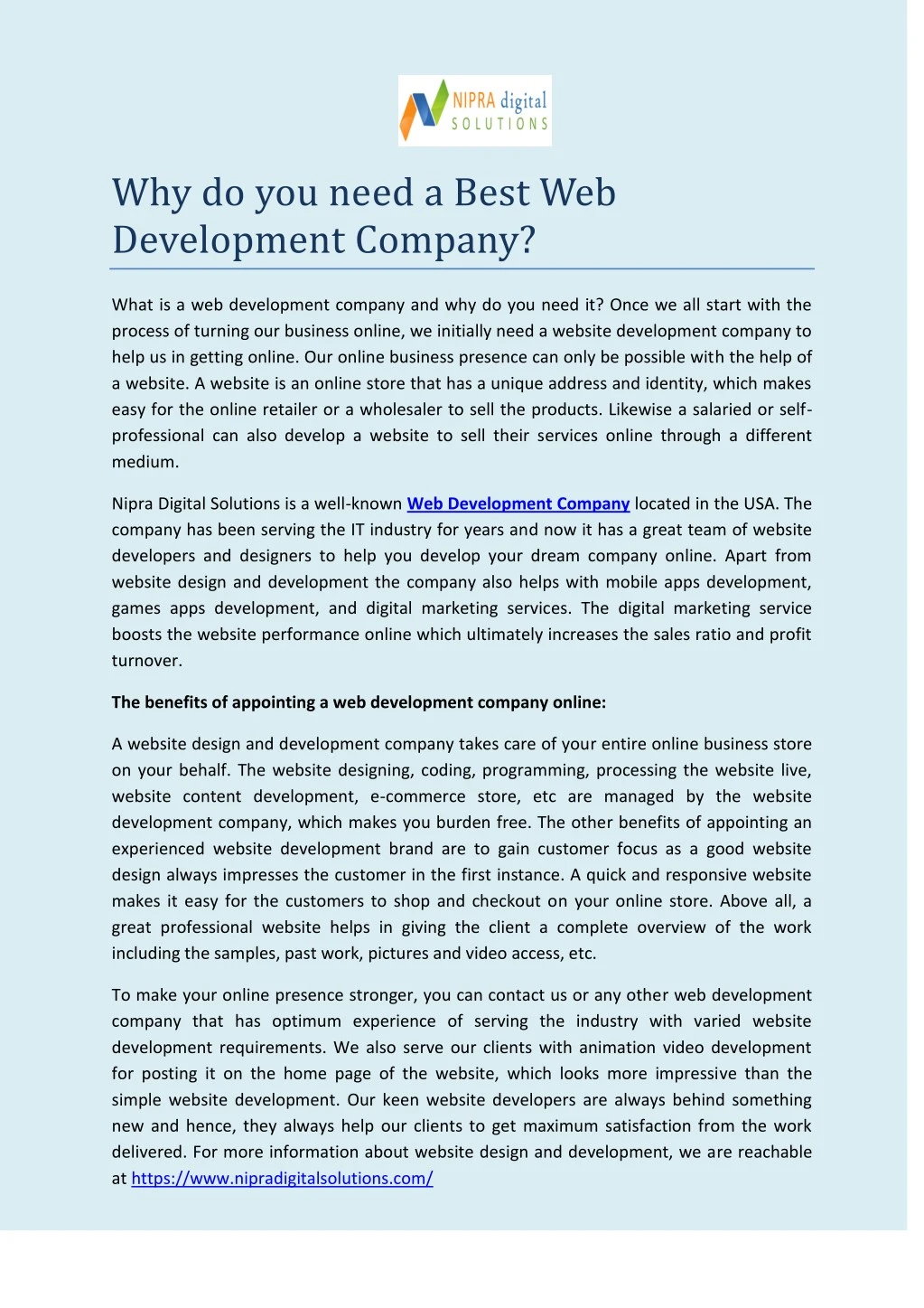 why do you need a best web development company