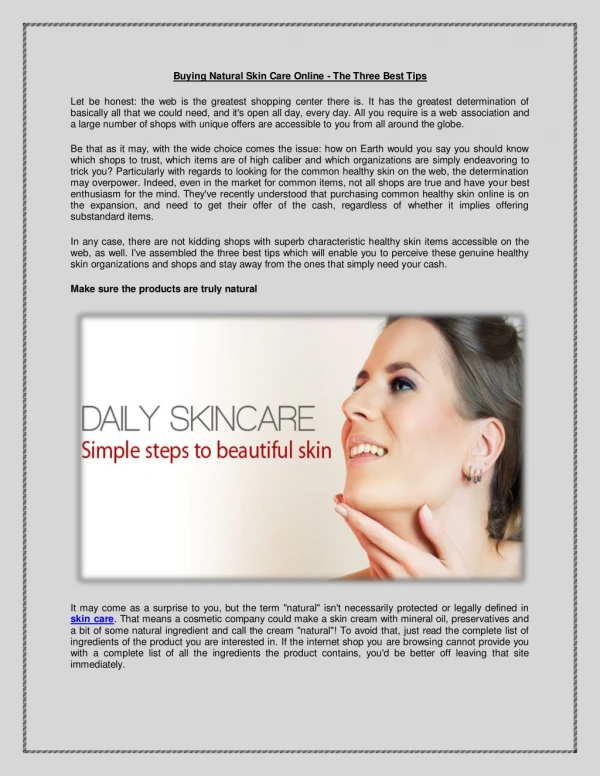 Buying Natural Skin Care Online - The Three Best Tips