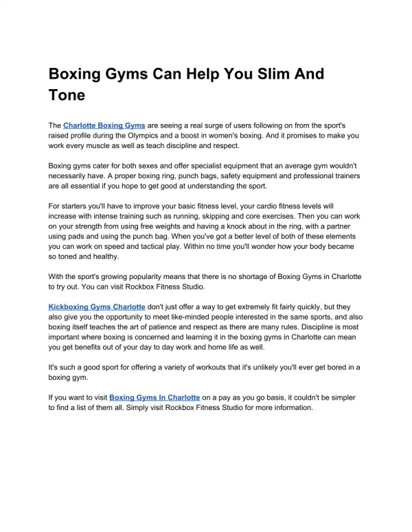 Boxing Gyms Can Help You Slim And Tone
