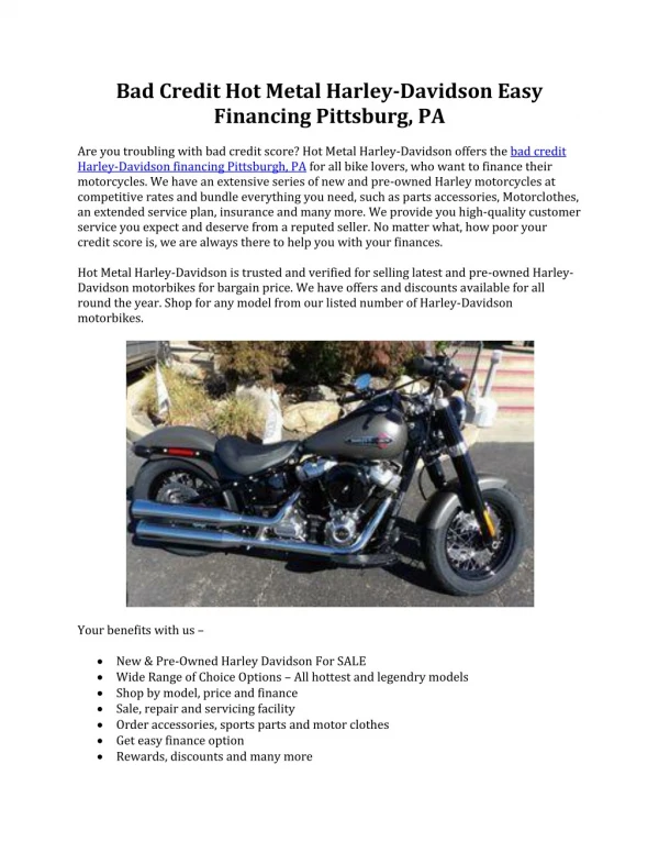 Bad Credit Harley Davidson Financing Pittsburgh PA | Hot Metal Harley Davidson