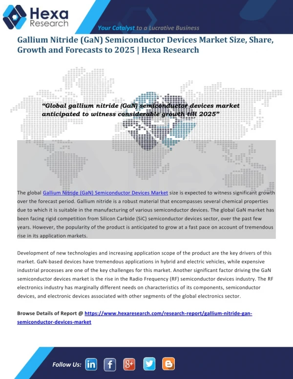 Gallium Nitride Semiconductor Devices Market Research Report - Industry Analysis and Forecast to 2025