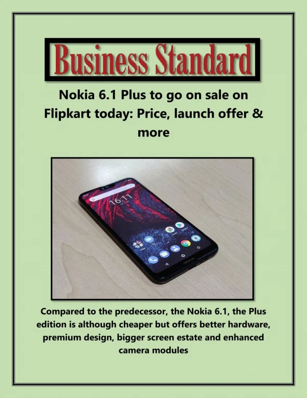 Nokia 6.1 Plus to Go on Sale on Flipkart Today Price Launch Offer & More