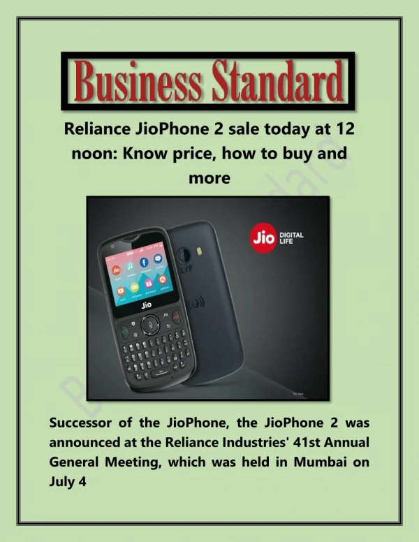 Reliance JioPhone 2 Sale Today at 12 Noon Know Price How to Buy and More