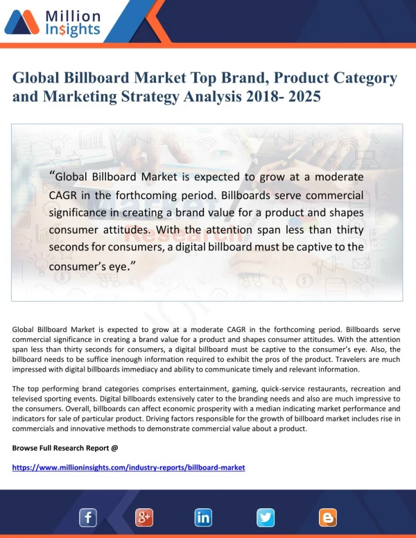 Global Billboard Market Top Brand, Product Category and Marketing Strategy Analysis 2018- 2025