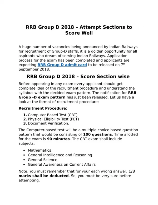 RRB Group D section wise good attempts to score well