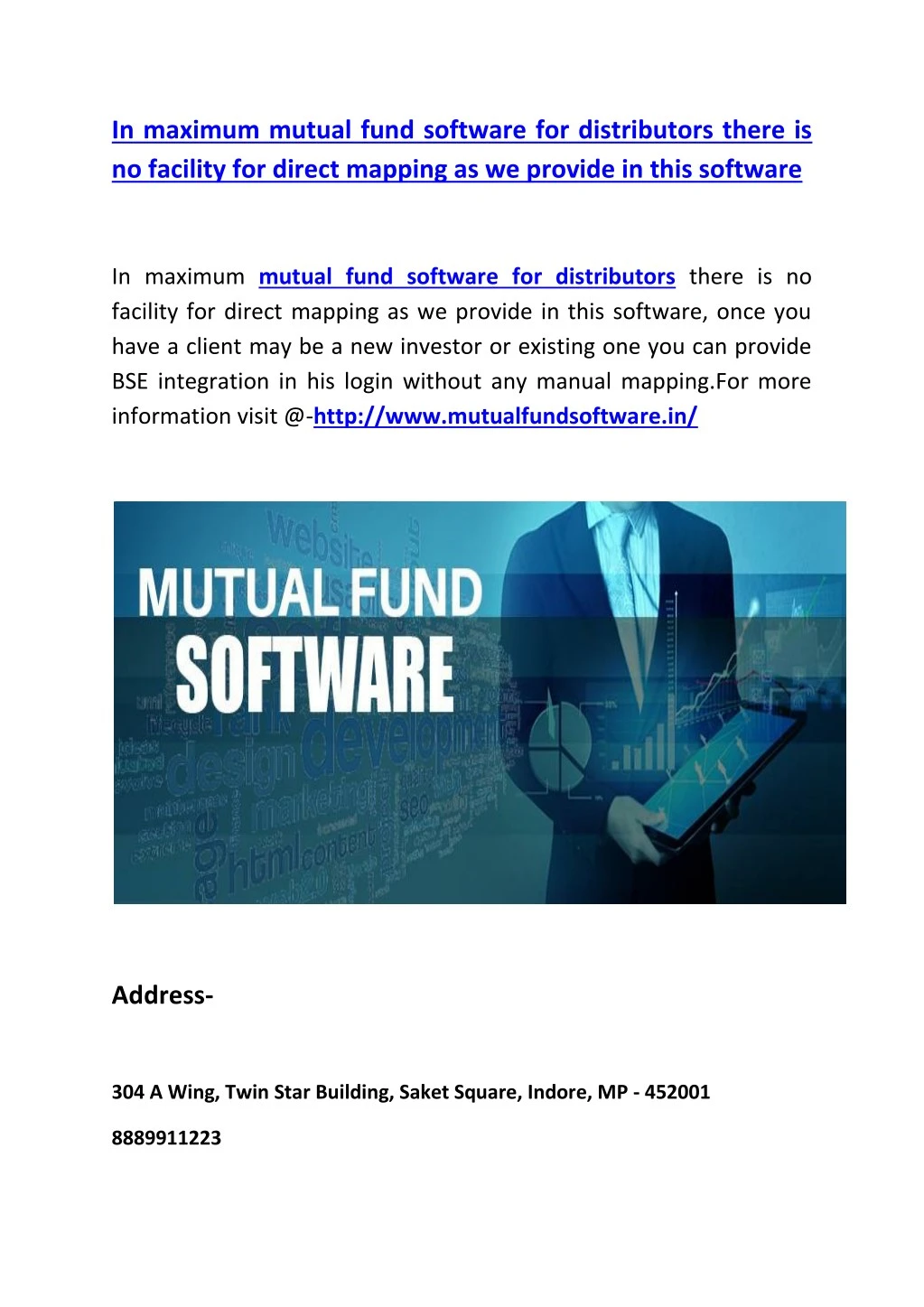 in maximum mutual fund software for distributors