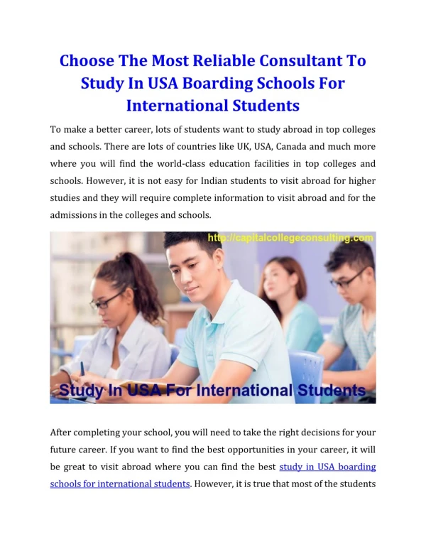 Choose The Most Reliable Consultant To Study In USA Boarding Schools For International Students