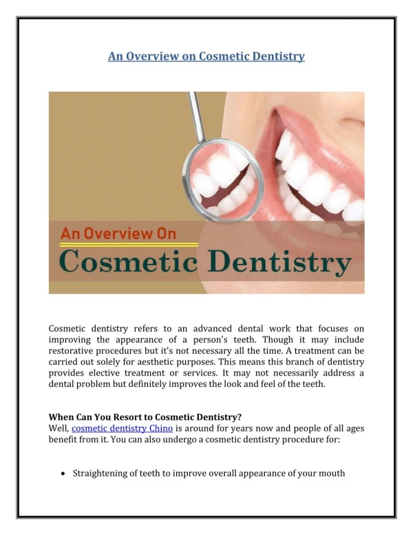 An Overview on Cosmetic Dentistry