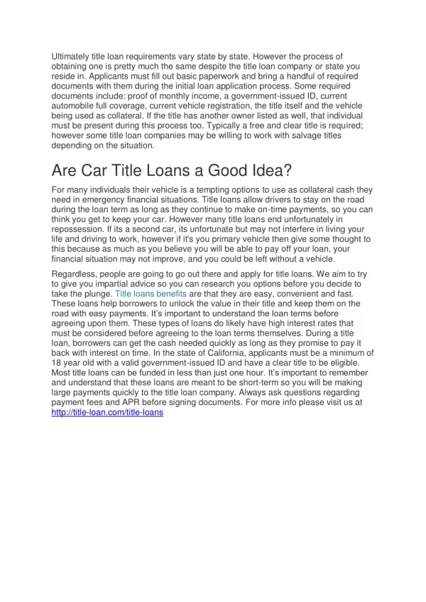 Are Car Title Loans a Good Idea