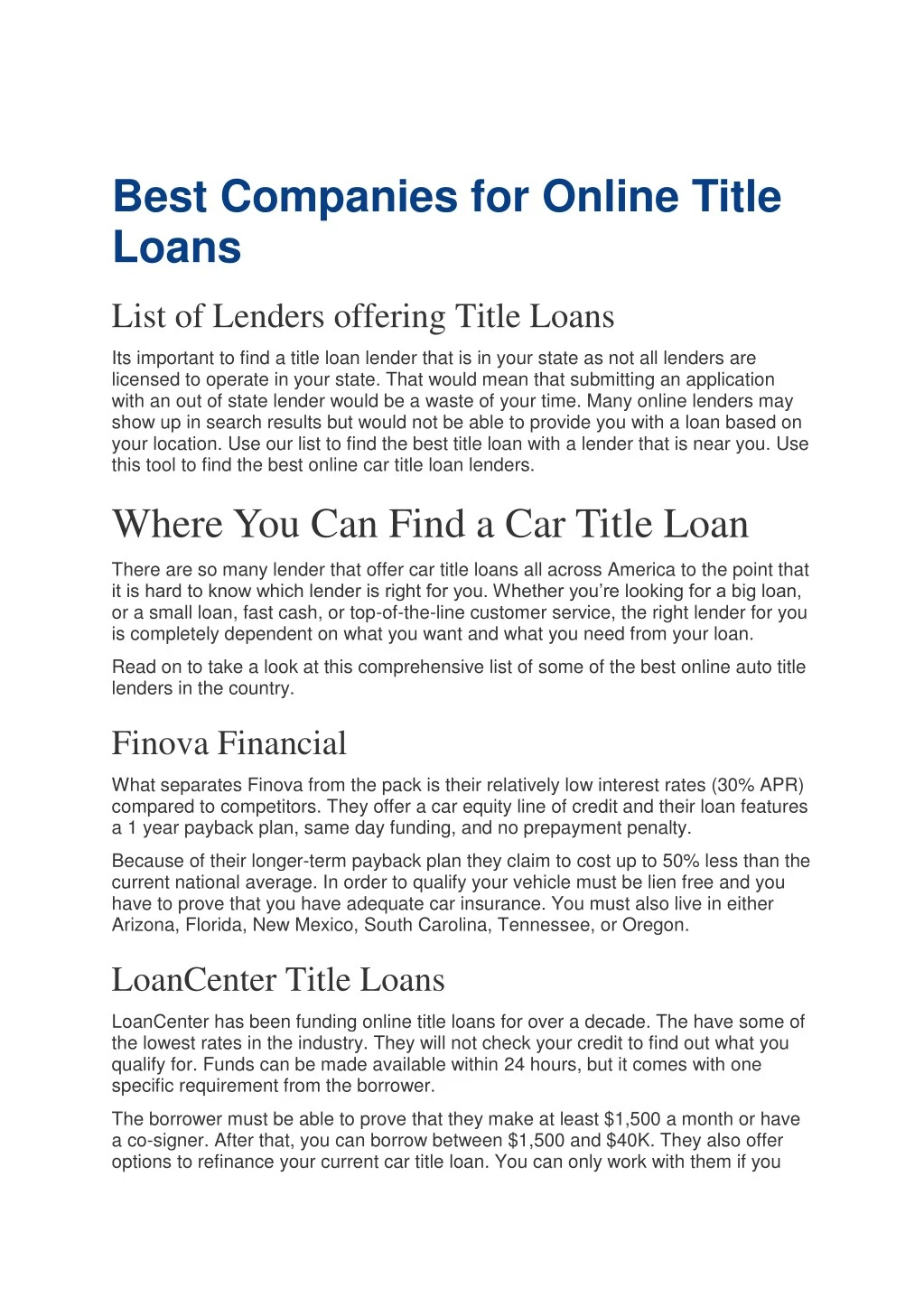 best companies for online title loans