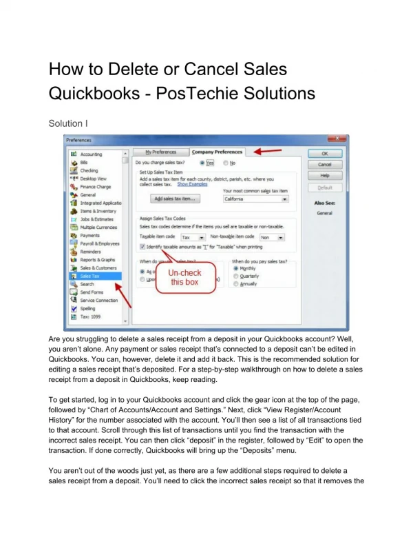 How to Delete or Cancel Sales in Quickbooks - PosTechie Solutions 1800-935-0532