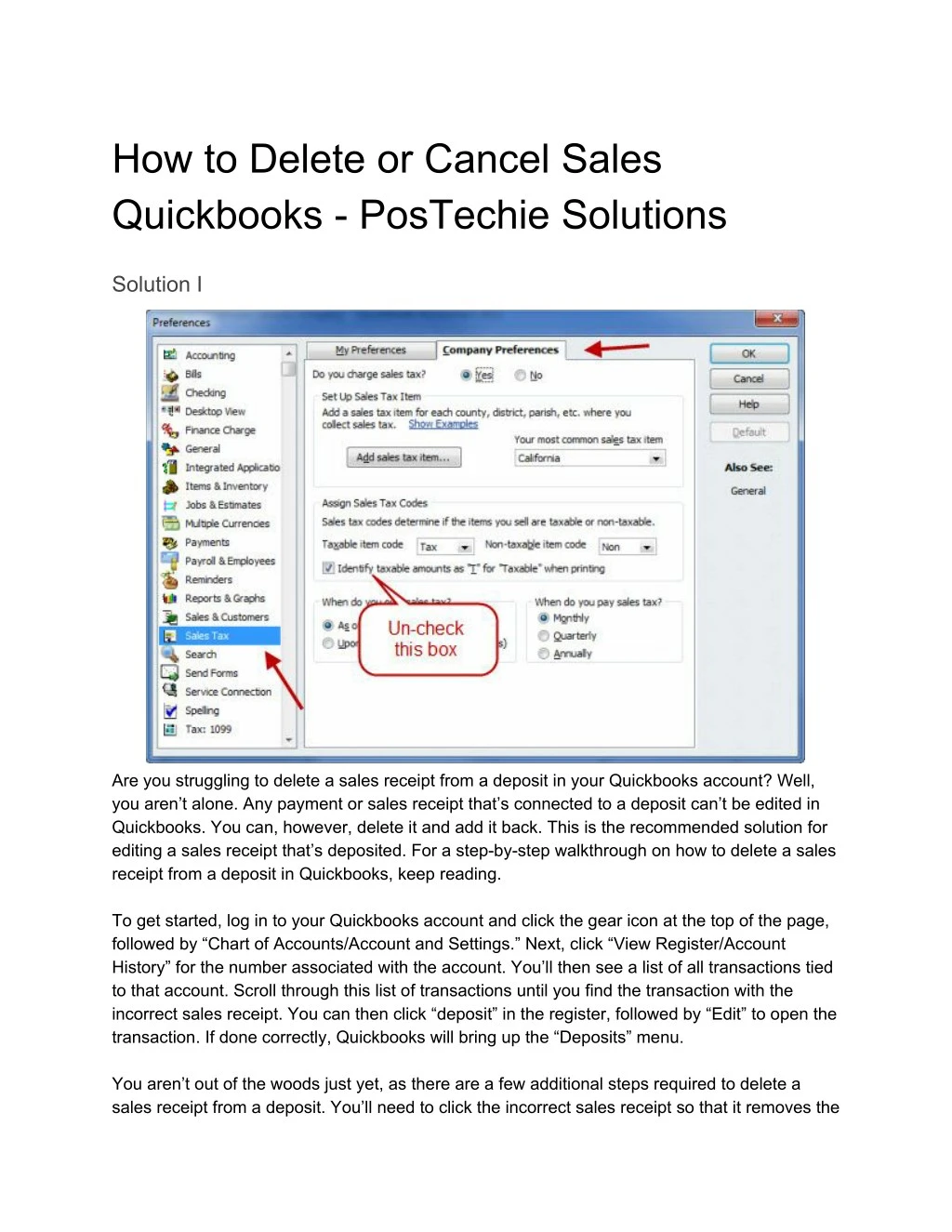 how to delete or cancel sales quickbooks