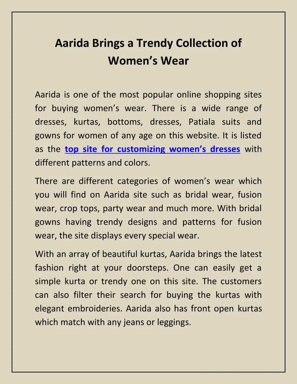 aarida brings a trendy collection of women s wear
