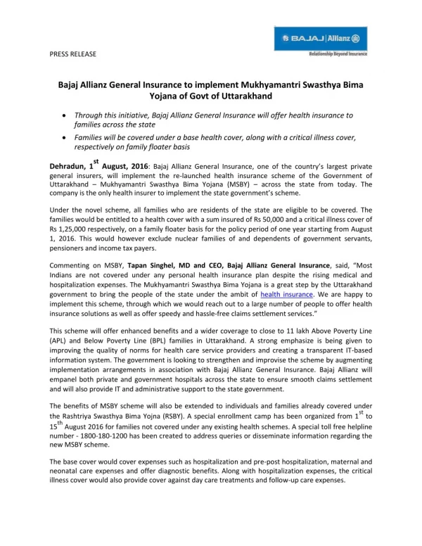 press release bajaj allianz general insurance