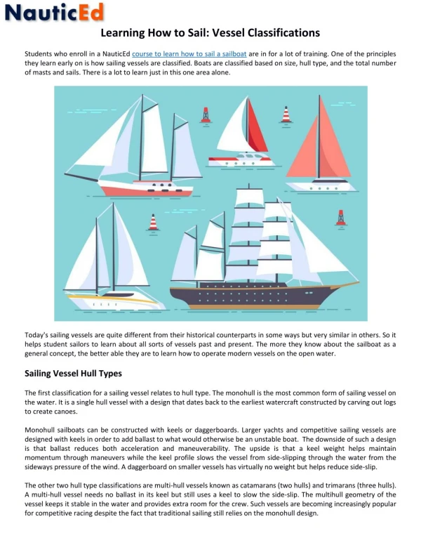 Learning How to Sail: Vessel Classifications