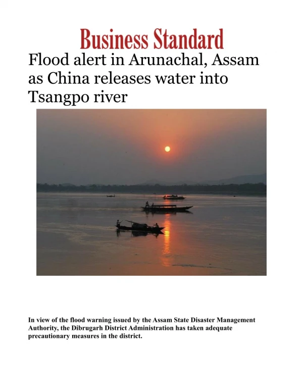 Flood alert in Arunachal, Assam as China releases water into Tsangpo river