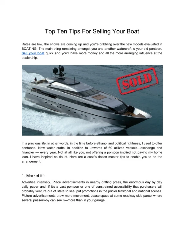 Top Ten Tips For Selling Your Boat