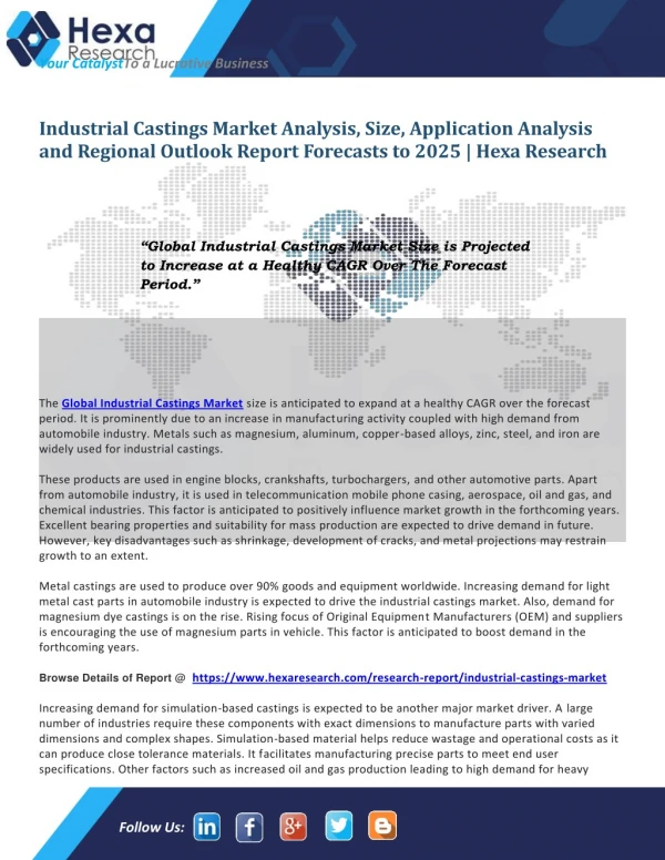 Industrial Castings Market Research Report - Industry Analysis and Forecast to 2025 | Hexa Research